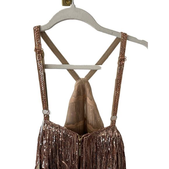Bronx and Banco Isle Mini Dress Fringe Sequin Halter Neck Cocktail Gold Size 8 - Picture 10 of 15